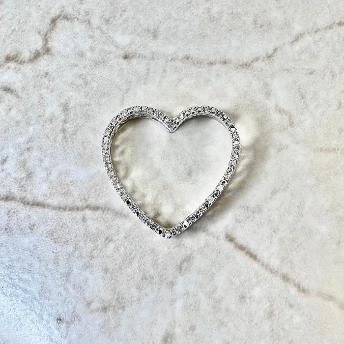 14 Karat White Gold Open Heart Diamond Pendant