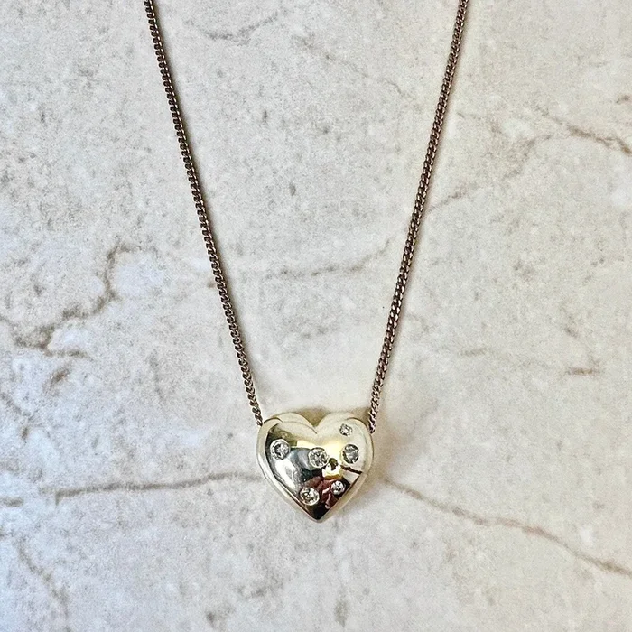 14 Karat Yellow Gold 1/4 Carat Diamond Heart Pendant Necklace