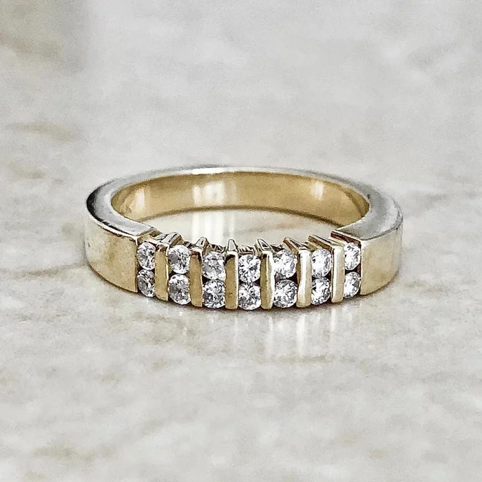 14 Karat Yellow Gold Double Row 0.30 Carat Diamond Band Ring