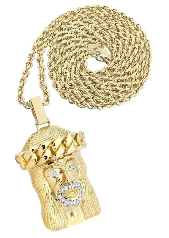 14 Yellow Gold Jesus Head Diamond Necklace | 0.42 Carats