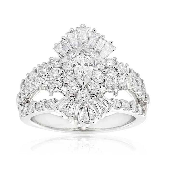 14ct White Gold Ring with 2.00 Carat of Diamonds with Marquise Centre Diamond