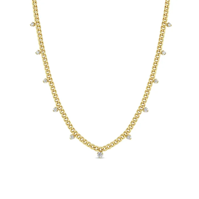14k 11 Graduated Prong Diamond Small Curb Chain Necklace