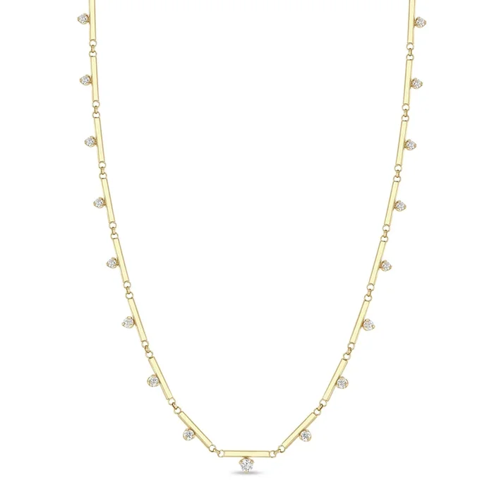14k 15 Graduated Prong Diamond Linked Bar Necklace