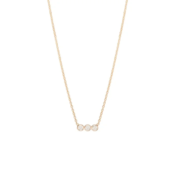 14k 3 Diamond Bezel Horizontal Bar Necklace – SALE