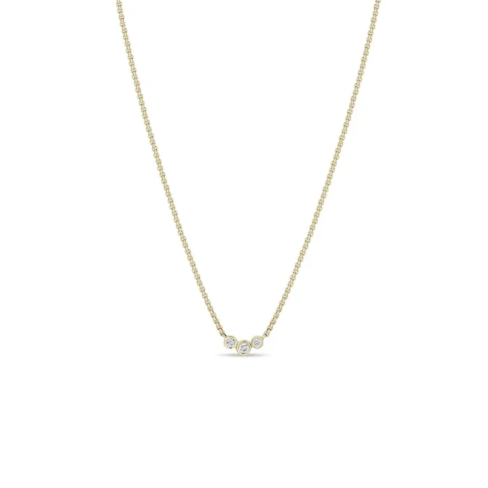 14k 3 Graduated Diamond Bezel Extra Small Box Chain Necklace