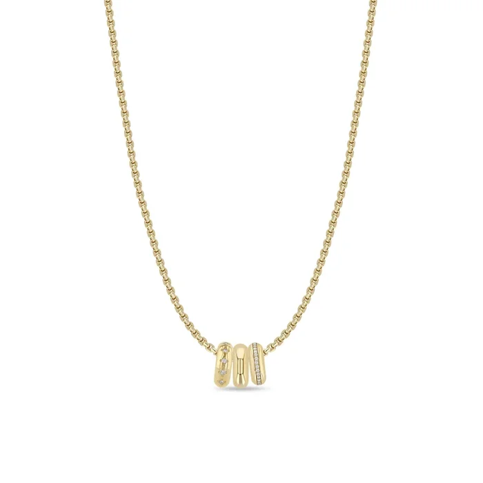 14k 3 Mixed Half Round Slide Bead Box Chain Necklace