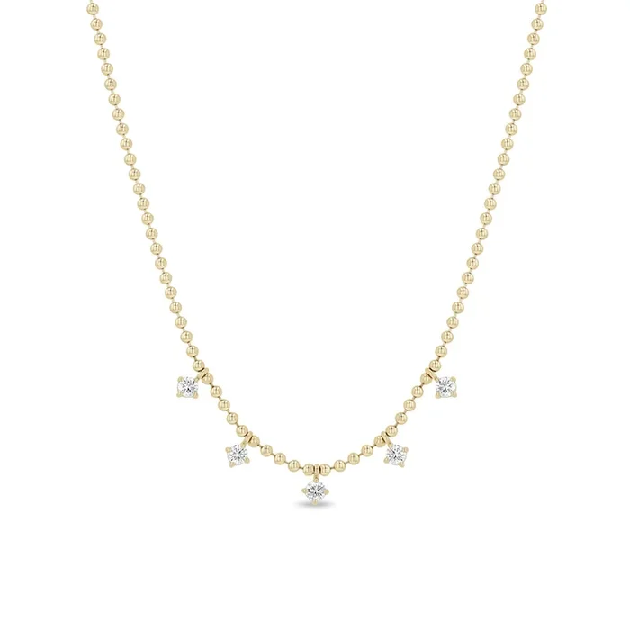 14k 5 Dangling Diamond Bead Chain Necklace