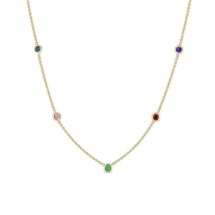 14k 5 Rainbow Floating Gemstone Station Necklace