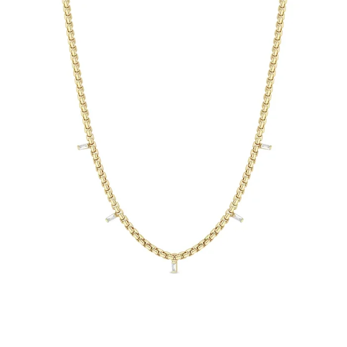 14k 5 Vertical Baguette Diamond Medium Box Chain Necklace
