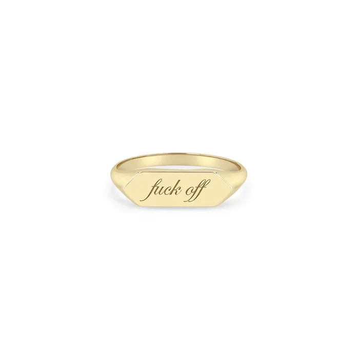 14k “fuck off” Elongated Hexagon Signet Ring