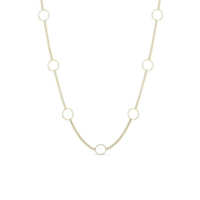14k 9 Circle Station XS Box Chain Necklace