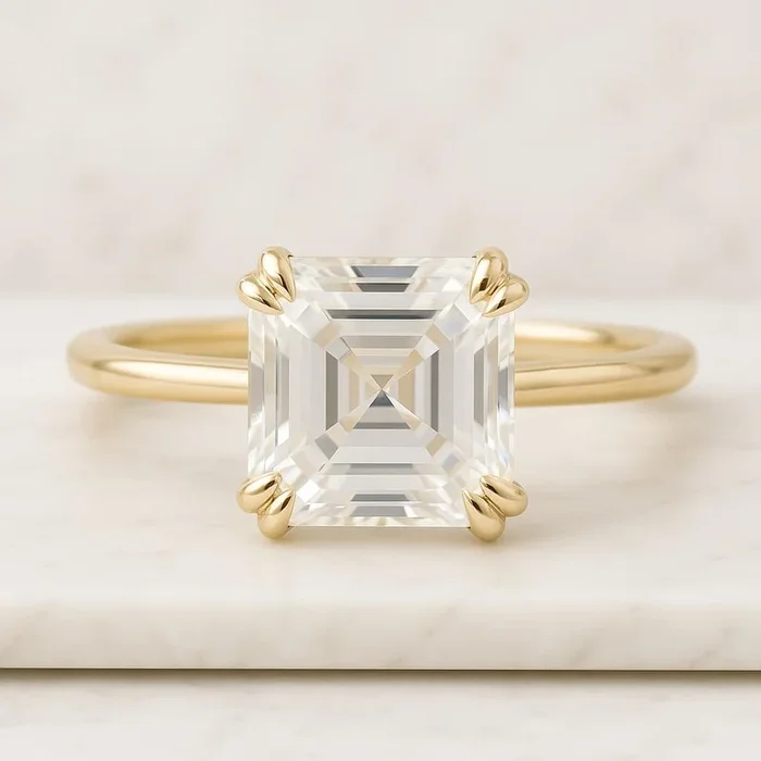 14k Asscher Cut Lab Created Solitaire Diamond Ring