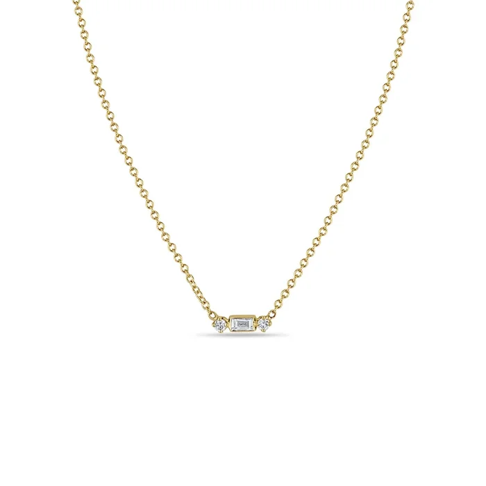 14k Baguette & 2 Prong Diamond Necklace