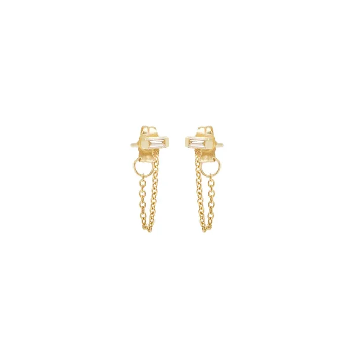 14k Baguette Diamond Chain Huggie Earrings