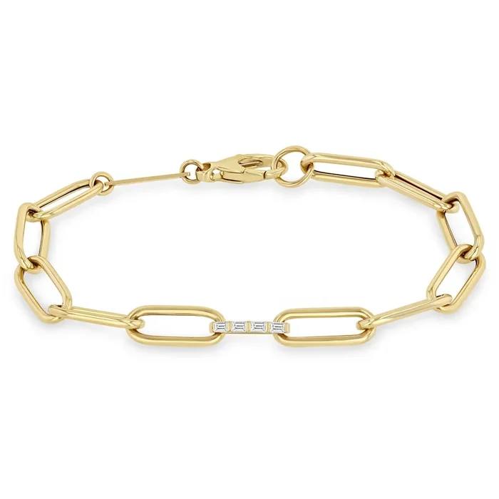 14k Baguette Diamond Link Large Paperclip Chain Bracelet