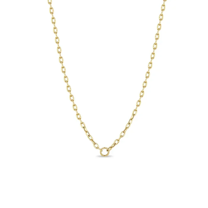 14k Circle Pendant Small Square Oval Link Chain Necklace