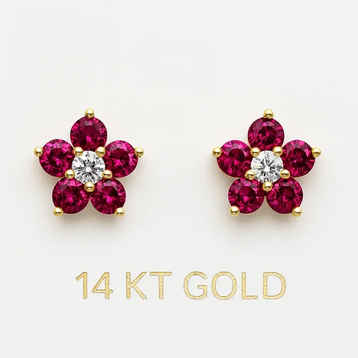 14K CZ Red Flower ? Earrings JTJ™