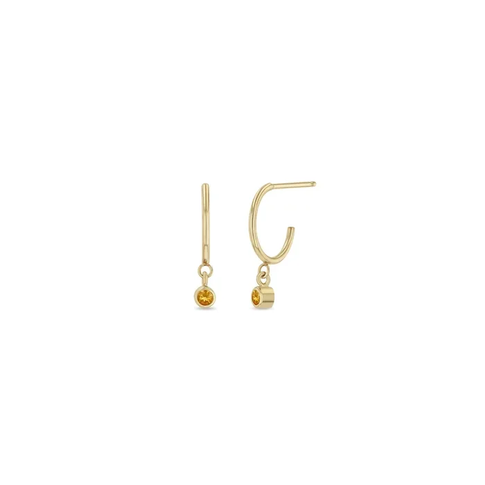 14k Dangling Citrine Huggie Hoops | November Birthstone