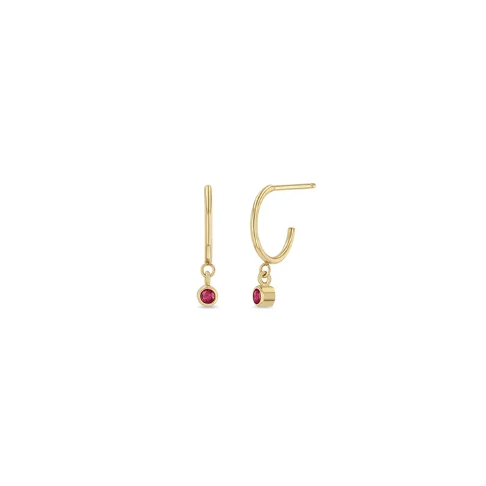 14k Dangling Ruby Huggie Hoops | July Birthstone
