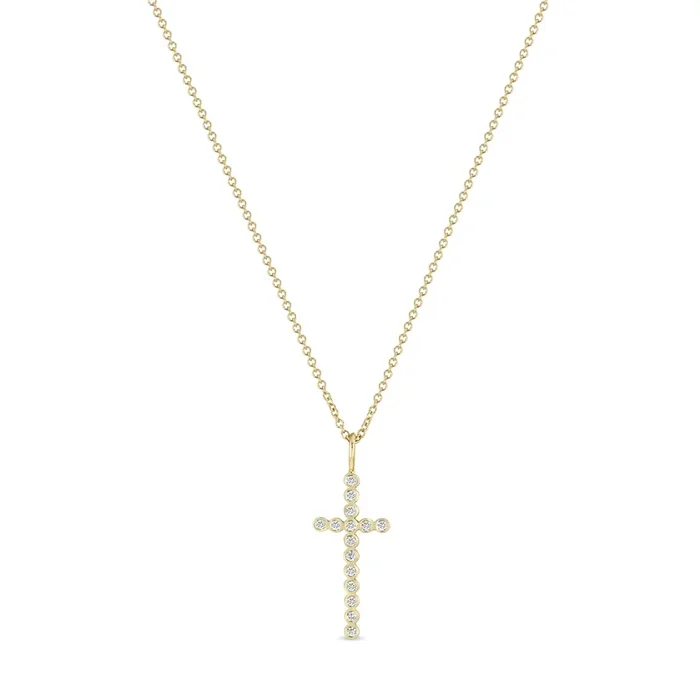 14k Diamond Bezel Cross Pendant Necklace