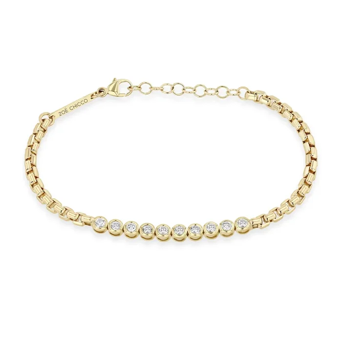 14k Diamond Bezel Tennis Segment Large Box Chain Bracelet