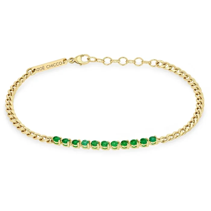 14k Emerald Tennis Segment Small Curb Chain Bracelet