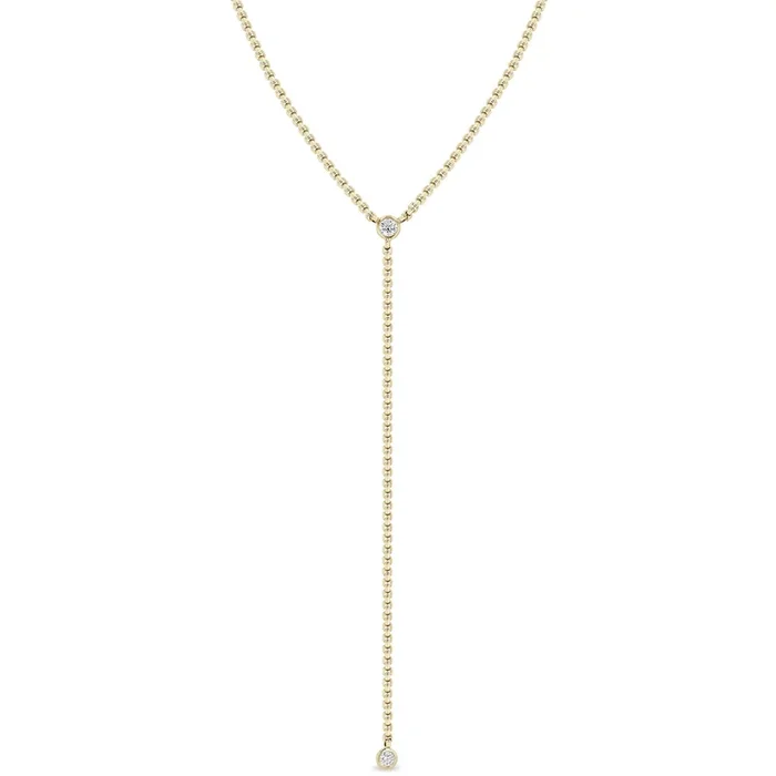 14k Floating Diamond Small Box Chain Lariat Necklace