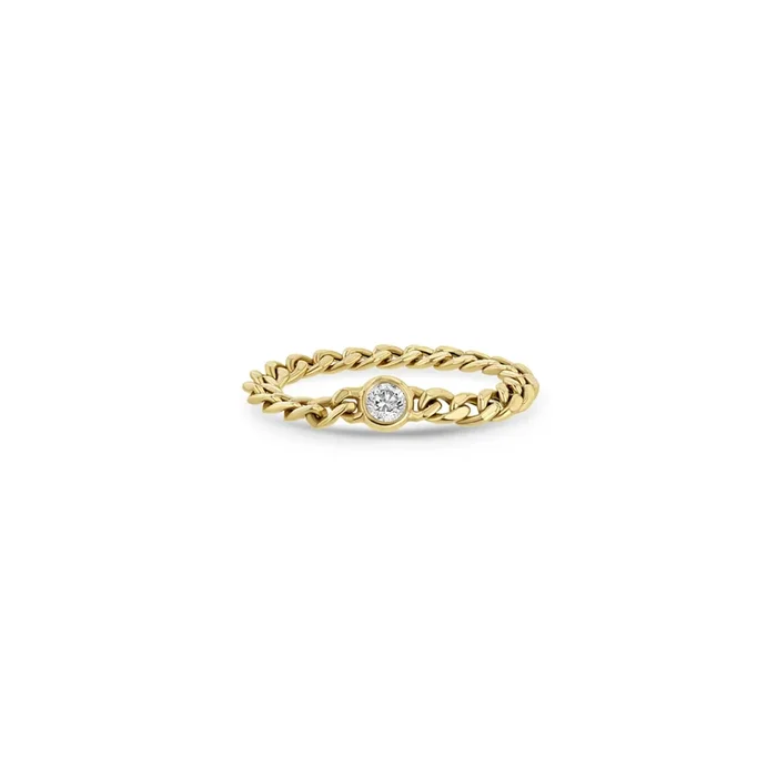 14k Floating Diamond Small Curb Chain Ring