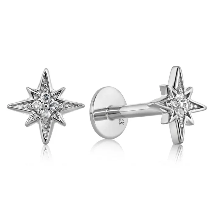 14K Gold .03 CTW Diamond Star Flatback Stud Earrings