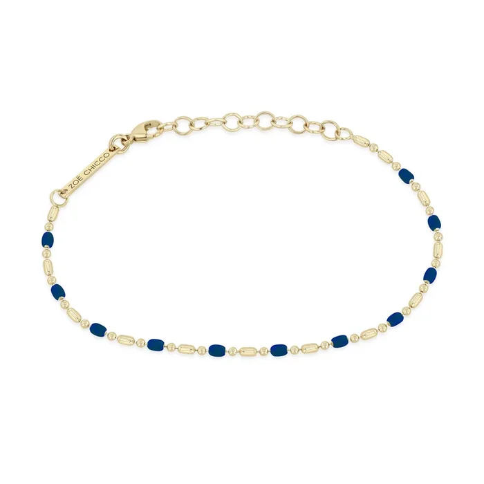 14k Gold & Lapis Blue Enamel Tube Bar Chain Bracelet