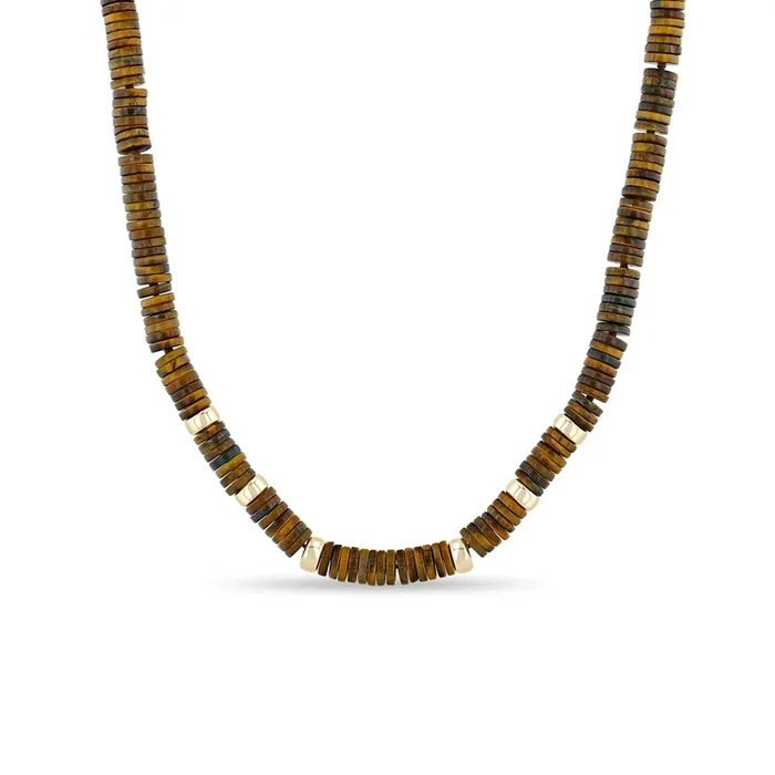 14k Gold & Tiger Eye Heishi Bead Necklace