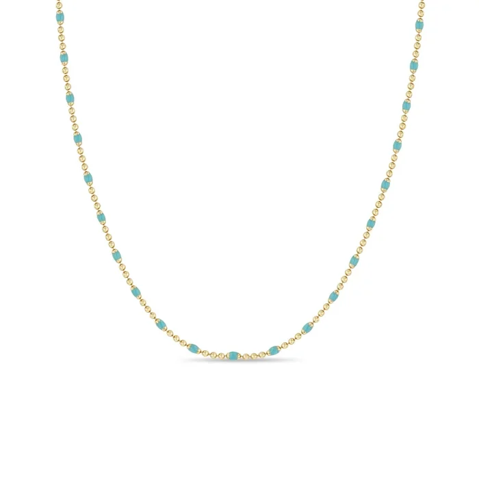 14k Gold & Turquoise Enamel Tube Bar Chain Necklace