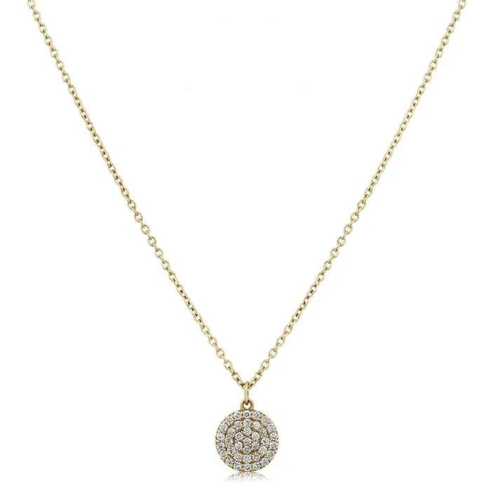 14K Gold .21 CTW Pave Diamond Disc Pendant