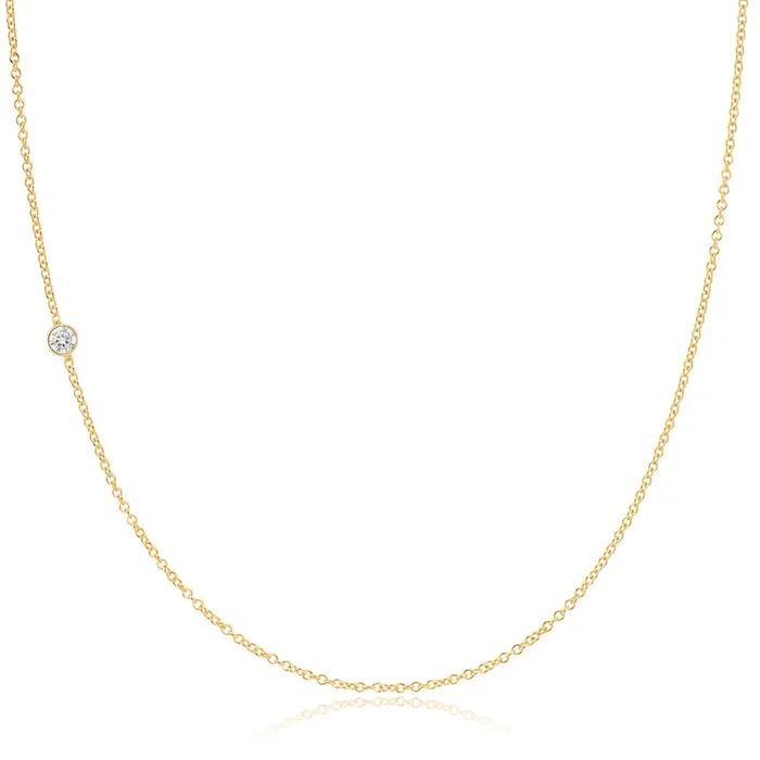 14K Gold Asymmetrical Birthstone Necklace – Diamond (April)