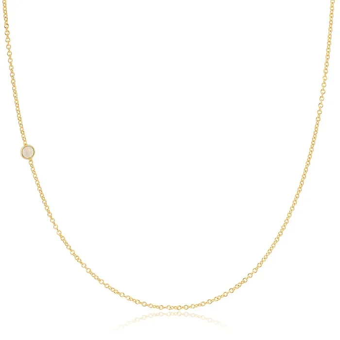 14K Gold Asymmetrical Birthstone Necklace – Opal (October)