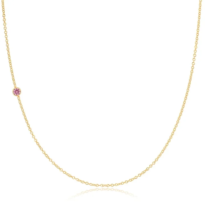 14K Gold Asymmetrical Birthstone Necklace – Pink Tourmaline (October)
