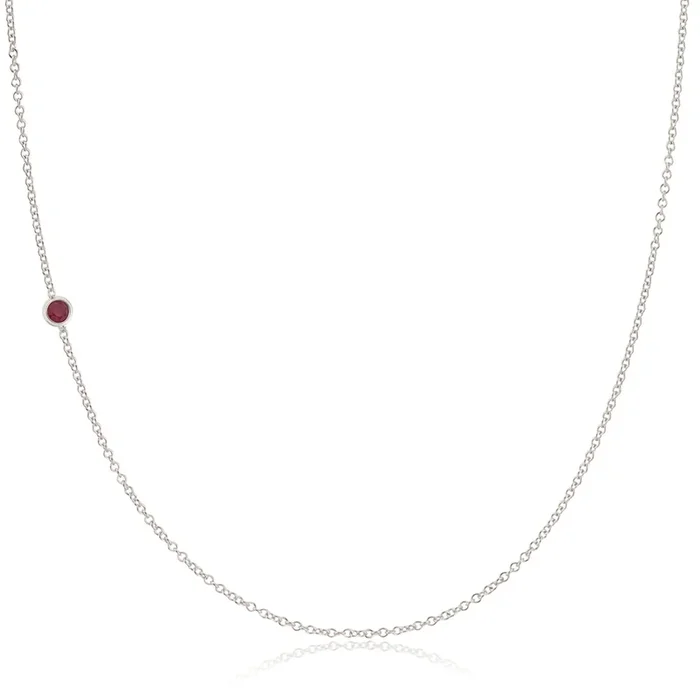 14K Gold Asymmetrical Birthstone Necklace – Ruby (July)