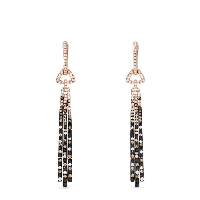 14K Gold Black, Espresso & White Diamond Tassel Drop Earrings, 1.51 TCW