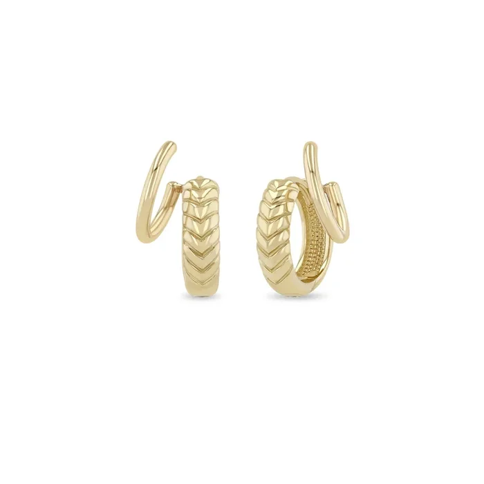 14k Gold Braided Hinge Huggie Illusion Hoop Earrings
