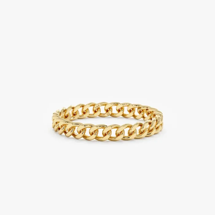 14k Gold Cuban Chain Ring – 3 mm, Mira