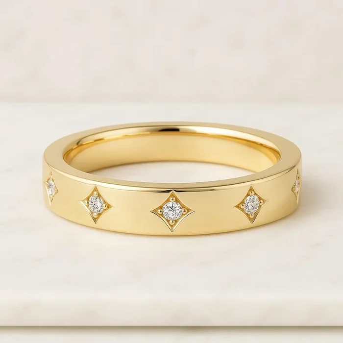 14k Gold Distance Diamond Wedding Band