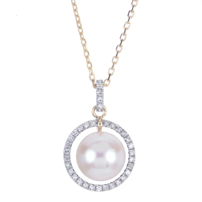 14k Gold Freshwater Pearl & Diamond Necklace