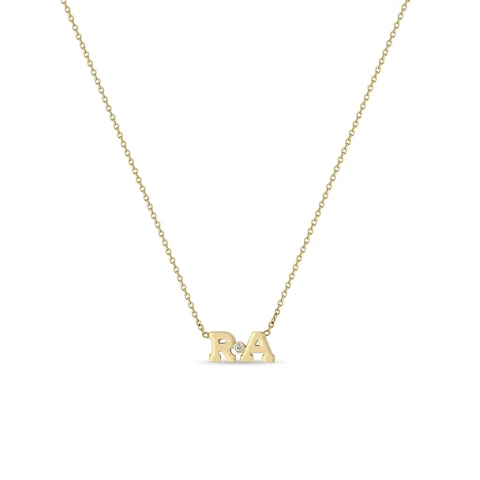 14k Gold Initial Letters Diamond Bezel Necklace