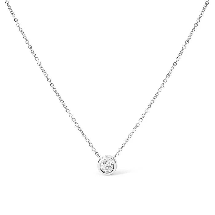 14K Gold Lab Grown Diamond Modern Bezel-Set Solitaire 16″-18″ Pendant Necklace (F-G Color, VS2-SI1 Clarity)