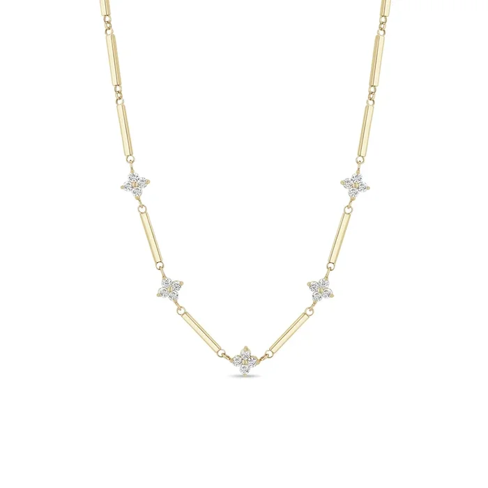 14k Gold Linked Bar & 5 Prong Diamond Quad Necklace