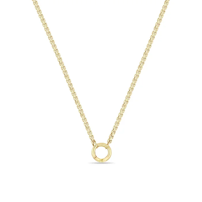 14k Gold Medium Box Chain Round Enhancer Necklace
