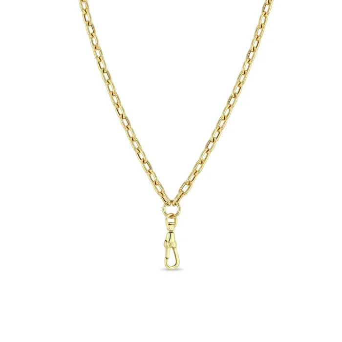 14k Gold Medium Square Oval Chain Necklace with Fob Clasp Drop