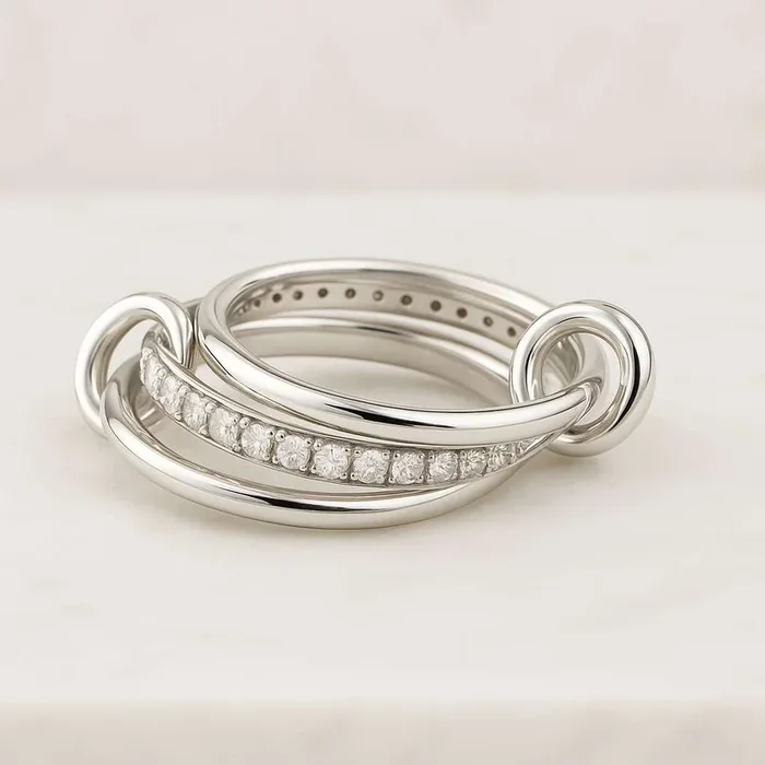 14K Gold Multi Link Two Tone Connected Ring