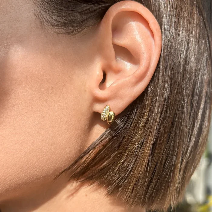 14k Gold Plated Double Band CZ Hoop Huggie Earring