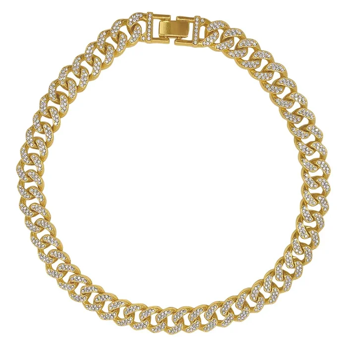 14k Gold Plated Flat Curb CZ Chain Necklace
